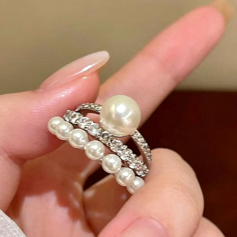 Wholesale Elegant Crown Pearl Zircon Open Ring Women Adjustable Zinc Alloy Ring Fashion Jewelry Accessory For Gift And Everyday Wear