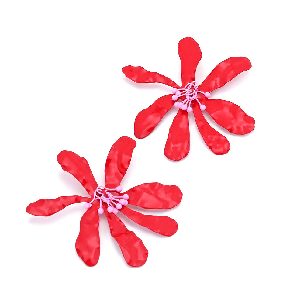Wholesale Hand-Beaded Colorful Large Flower Earrings