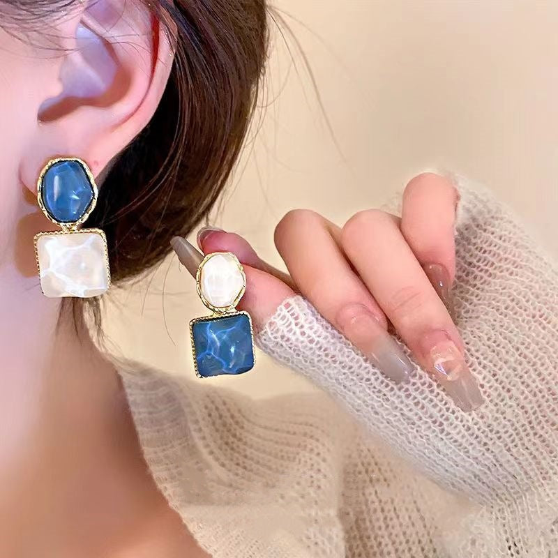 Wholesale s925 Silver Needle Asymmetric Square Ice Cube Texture Earrings