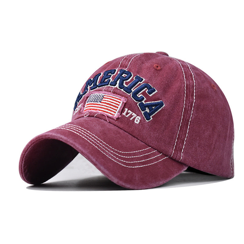 Wholesale  washed hole flag embroidered baseball cap