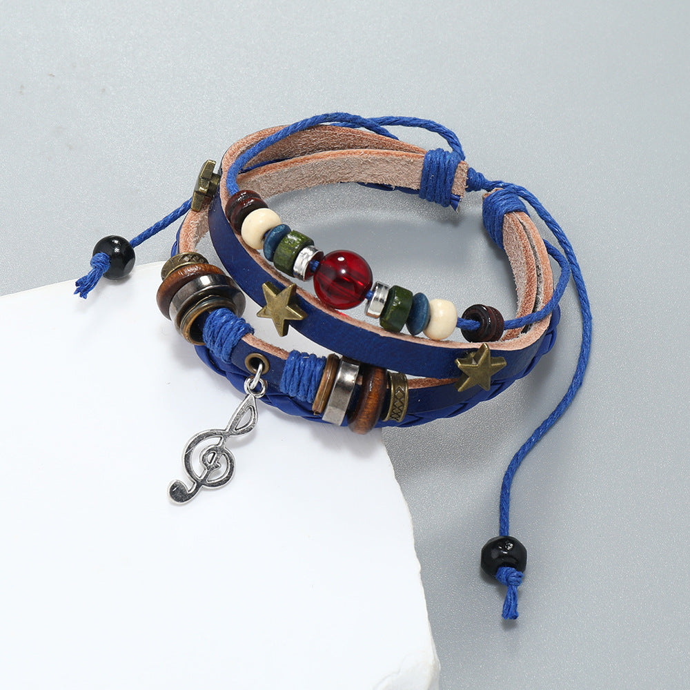 Wholesale Beaded Braided Vintage Bracelet Alloy Musical Note Cowhide Leather Bracelet Miyuki ACC-BT-Saih001