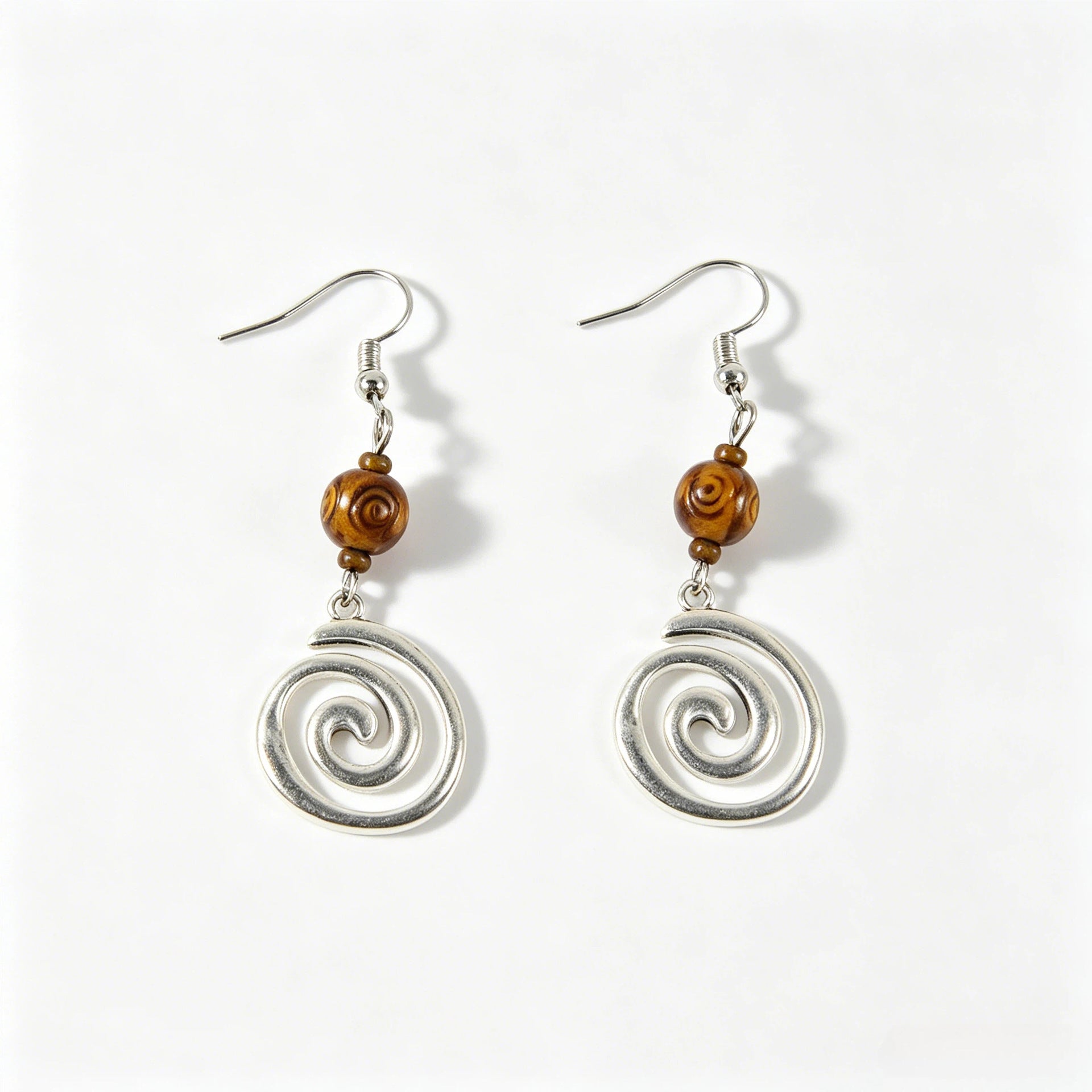 Wholesale Retro Wood Grain Spiral Pendant Earrings Geometric Ethnic Chic Fashion Accessory Zinc Alloy Jewelry Gift