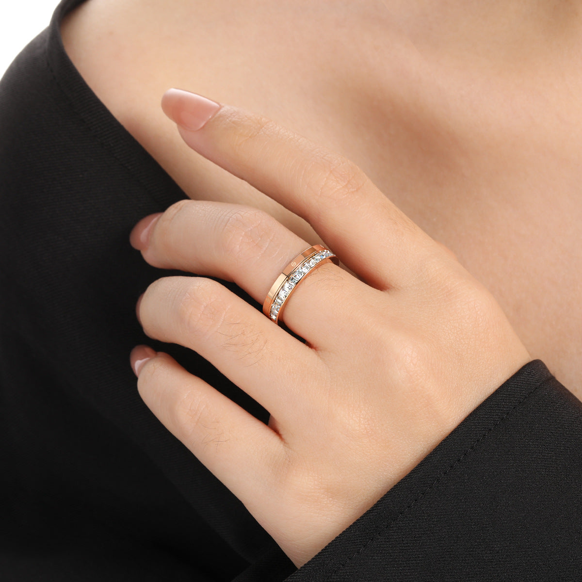 Wholesale Light Luxury  Square Diamond Titanium Steel Ring