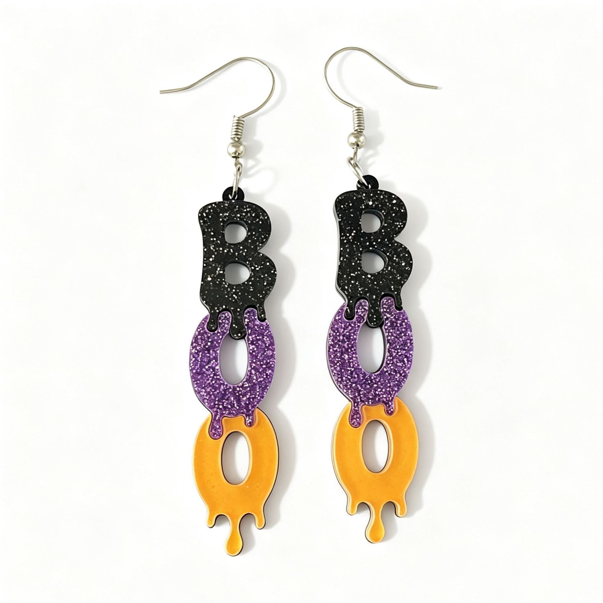 Wholesale Acrylic Double Layer BOO Glitter Letter Earrings For  Party Fashion Accessory