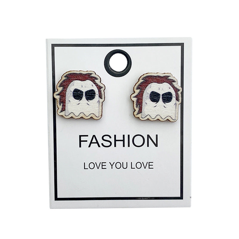 Wholesale Halloween wooden stud earrings