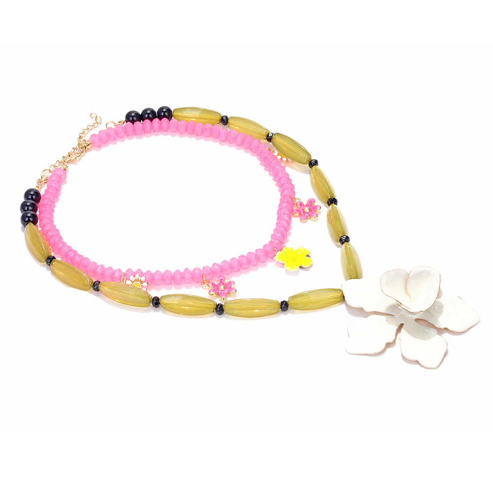 Wholesale Beaded three-dimensional oil-dropping large flower clavicle necklace