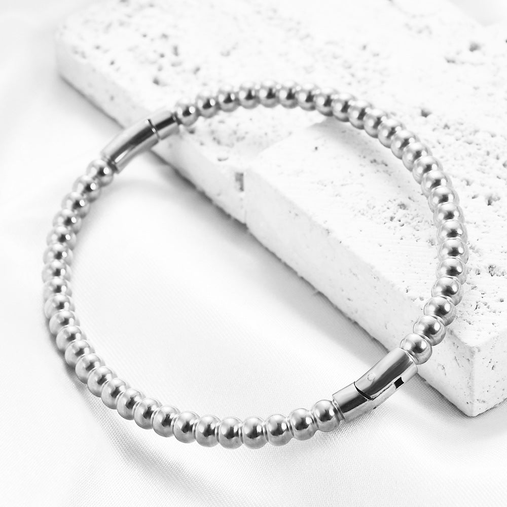Wholesale 5MM Round Beads Stainless Steel Fashion Bracelet Titanium Steel ACC-BT-ZhongZhe003