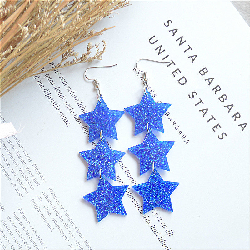 Wholesale  E-Commerce Earrings Creative Bright Glitter Acrylic Sheet Three-Star Five-Star Long Style Simple Earrings
