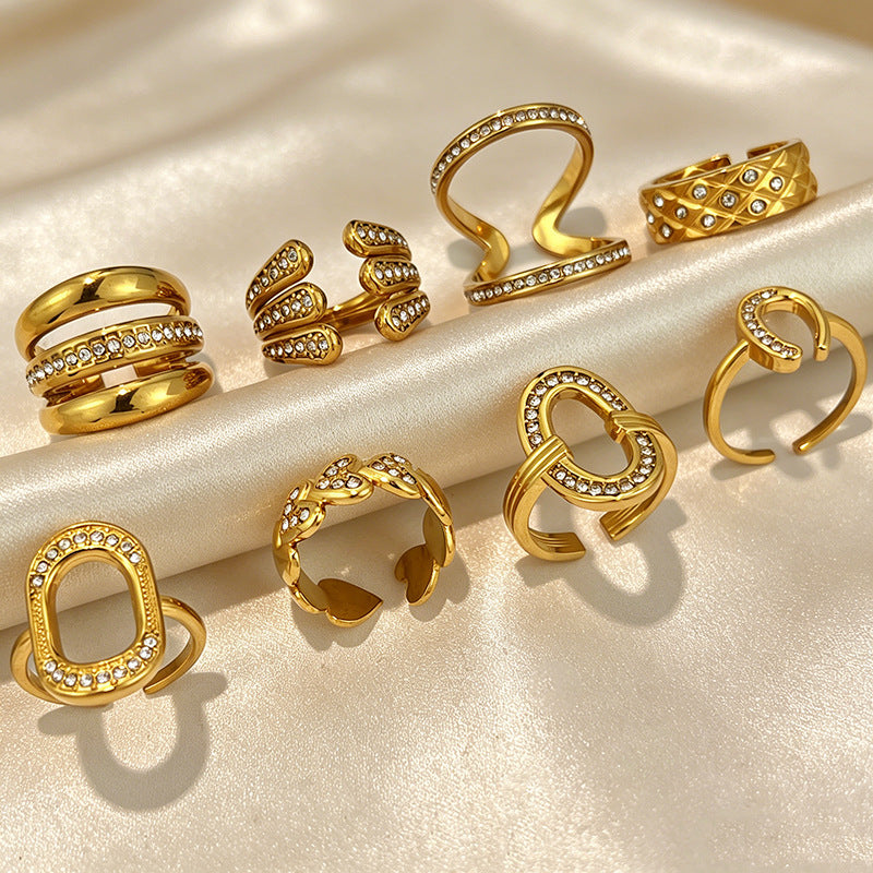 Wholesale Stainless Steel Gold Plated Open Geometric Oval Design Ring Fashion Accessory for Everyday Wear