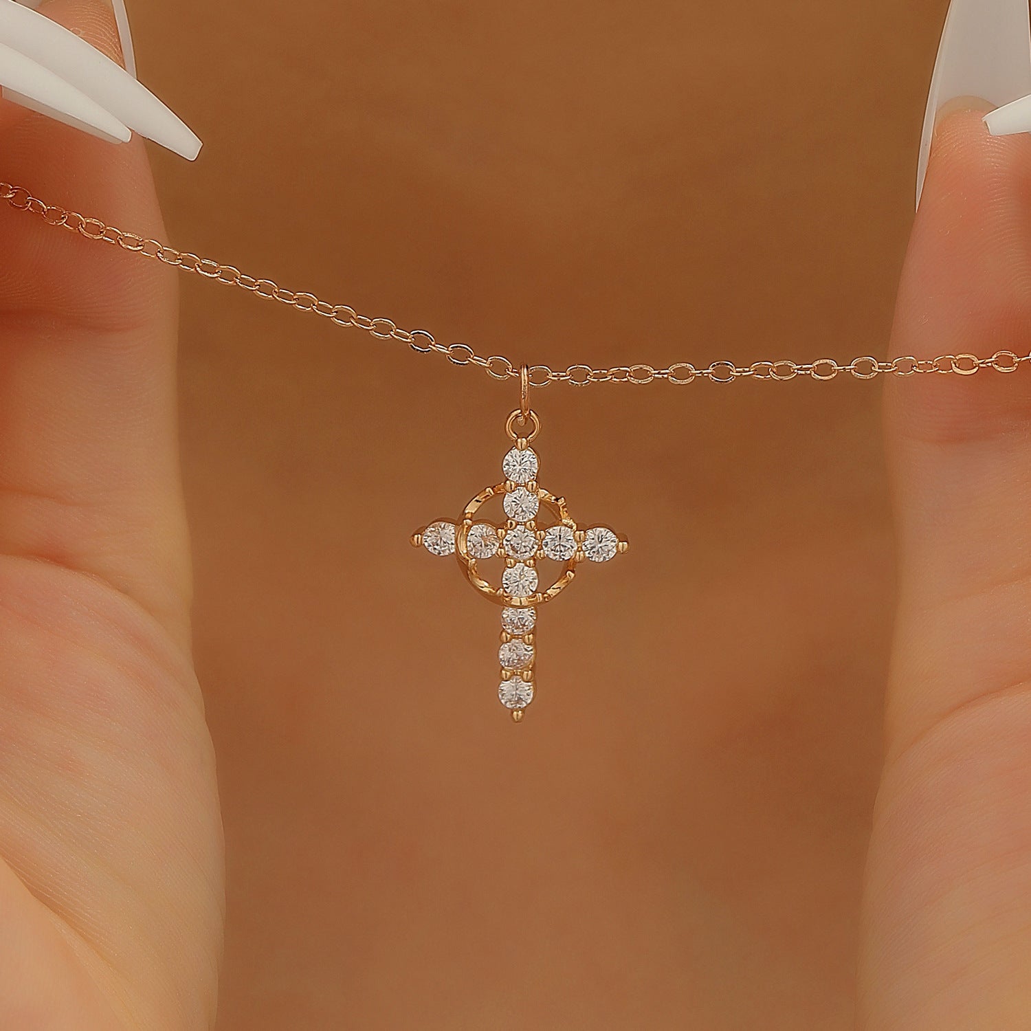 Wholesale Copper cross necklace with rhinestones