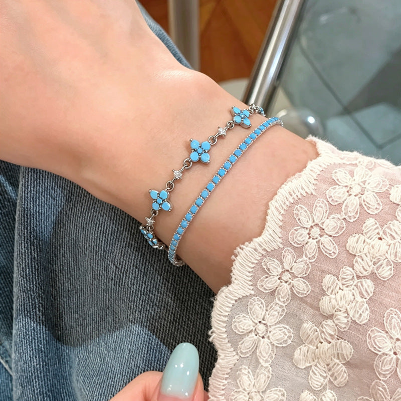 Wholesale Lucky Flower Blue Turquoise Bracelet Fashion Accessory Gift for Women