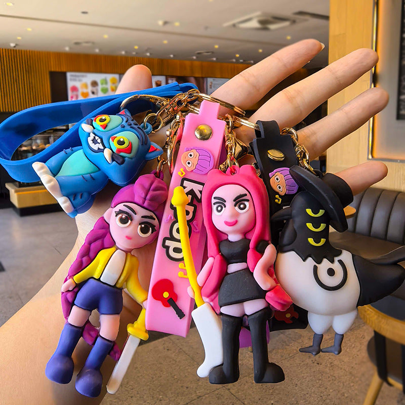 Wholesale PVC soft glue witch hunting girl group surrounding key chain
