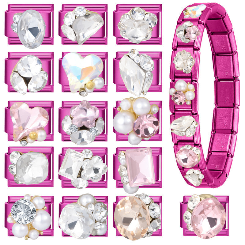 Wholesale DIY Bracelet Accessory Set Pink Crystal Flower Heart Pearl for Jewelry Making Craft Supply