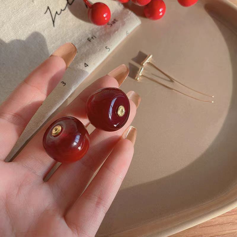 Wholesale Fresh Red Cherry Light Luxury  Earrings