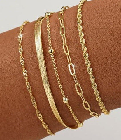 Wholesale Geometric Gold 5-Piece Stackable Bracelet Set – Chic Jewelry Accessory for Women Gift Boutique Resale