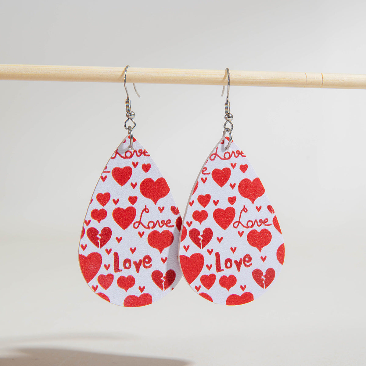 Wholesale genuine leather big teardrop heart Valentine's Day earrings