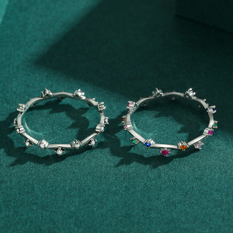 Wholesale s925 Silver Irregular Design Rainbow Stone Ring