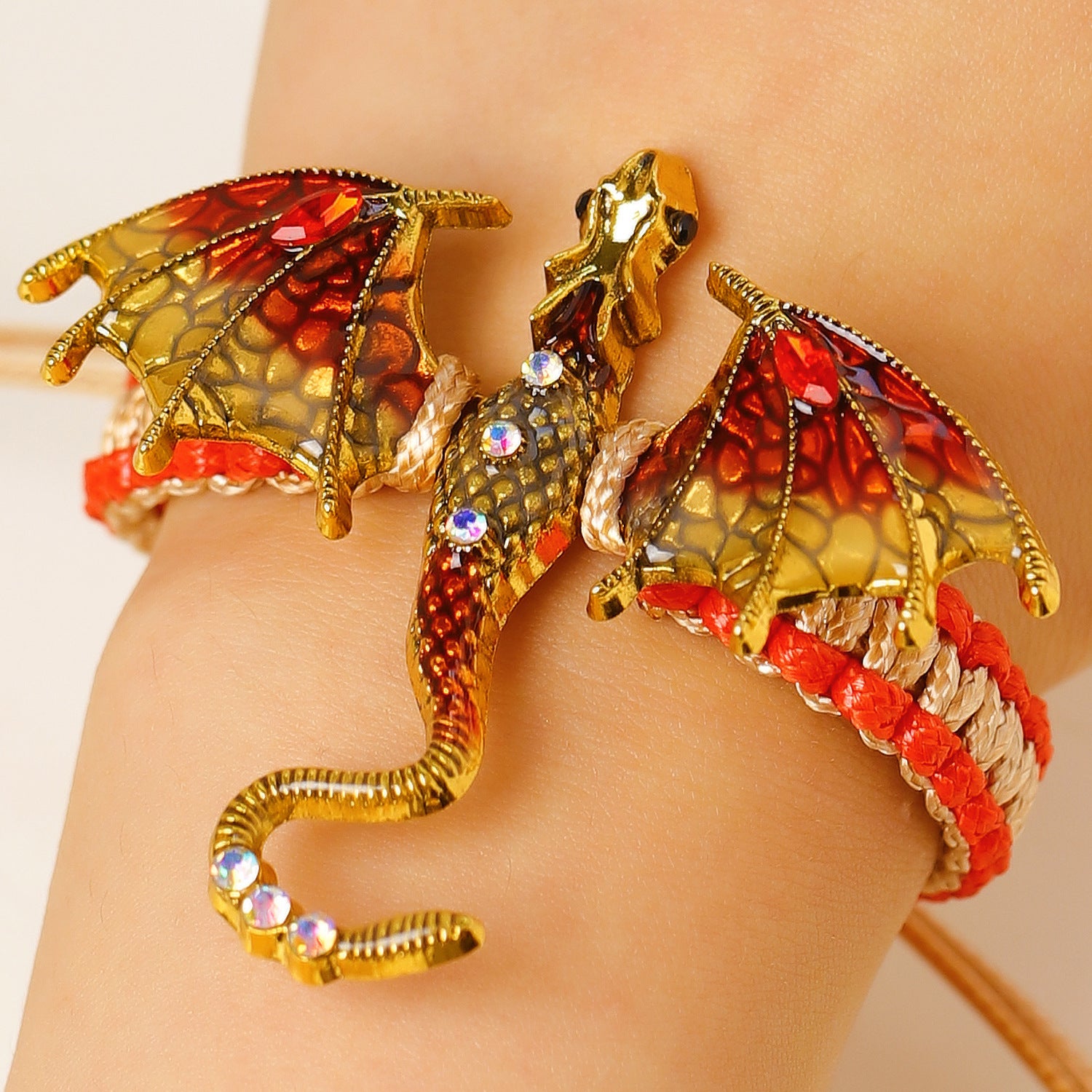 Wholesale Zinc Alloy Enamel Dragon Braided Bracelet,  Men' s Ancient Silver Fashion Jewelry Accessory