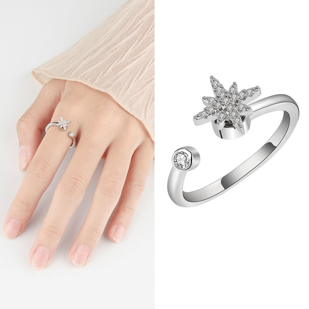 Wholesale  S925 sterling silver anxiety rotating ring adjustable rotating Clover zircon ring