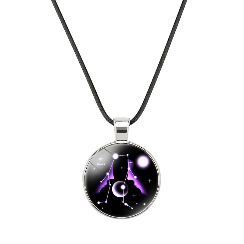 Wholesale  accessories classic twelve constellation Time gem round pendant necklace