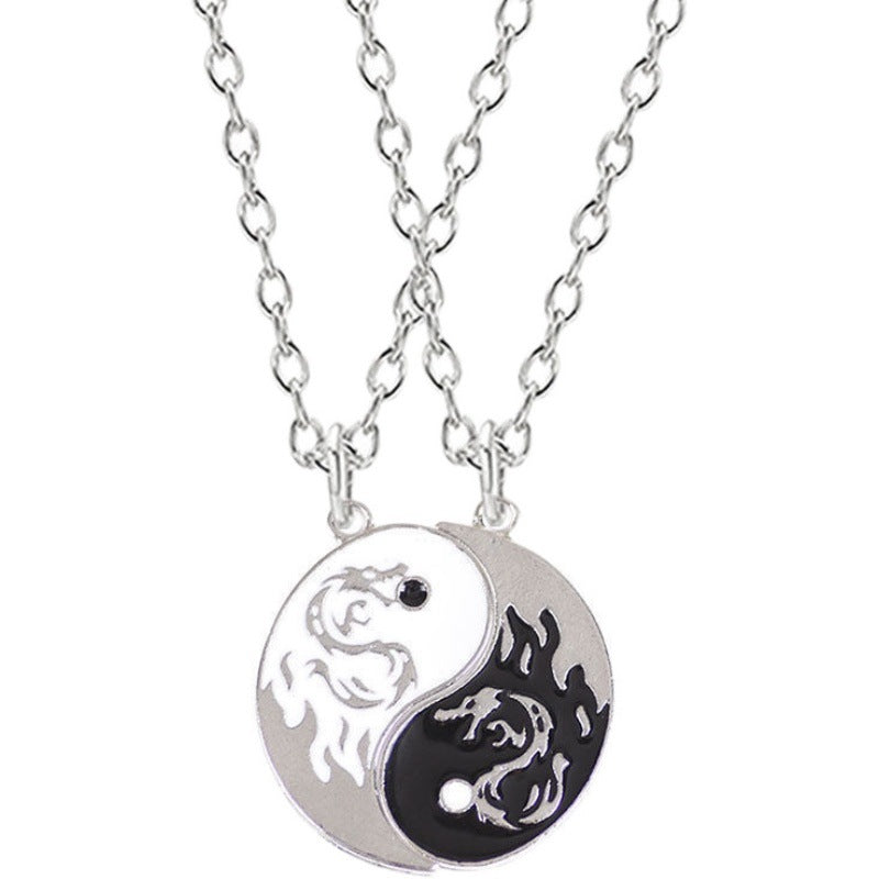 Wholesale Yin Yang Tai Chi Black and White Double Dragon Sweater Necklaces ACC-NE-Hany001