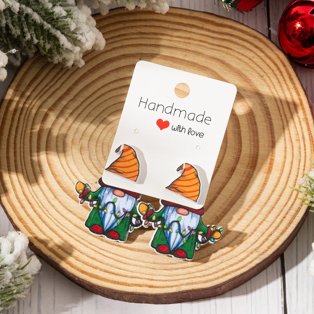 Wholesale Christmas-themed acrylic front and back printed Santa earrings