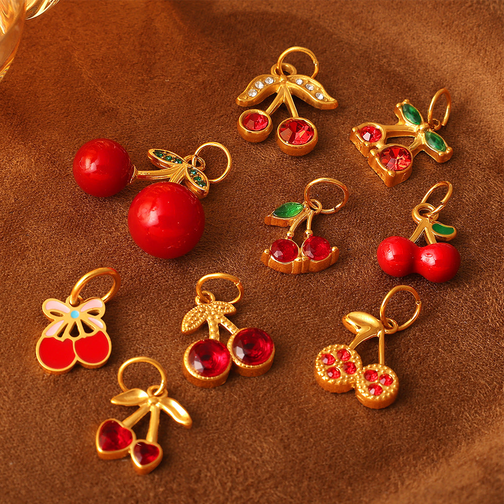 Wholesale Various Cherry Fruit Design Stainless Steel Pendants DIY Creative Bracelet Necklace Jewelry Pendant Bracelet