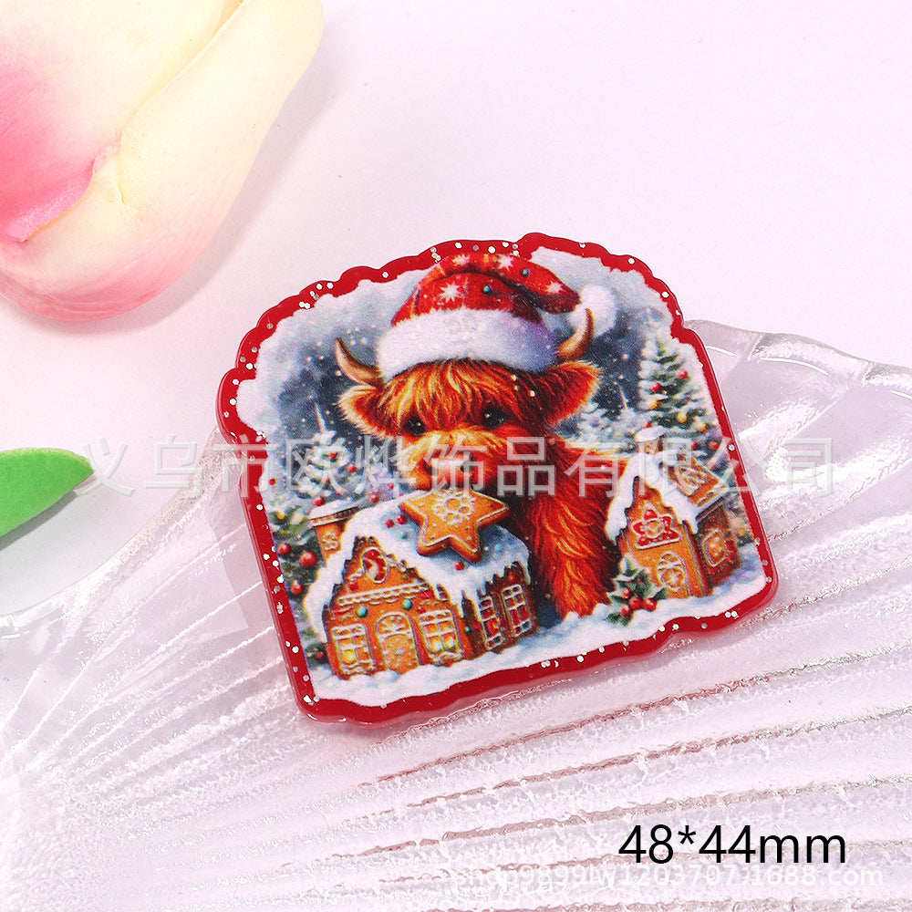 Wholesale 10pcs DIY Flatback Cartoon Christmas Acrylic Flatback Badge Reels Retractable Keychain DIY Accessories