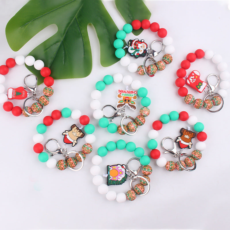 Wholesale Christmas Silicone Beads Wristlet Keychains ACC-KC-GuangTian090