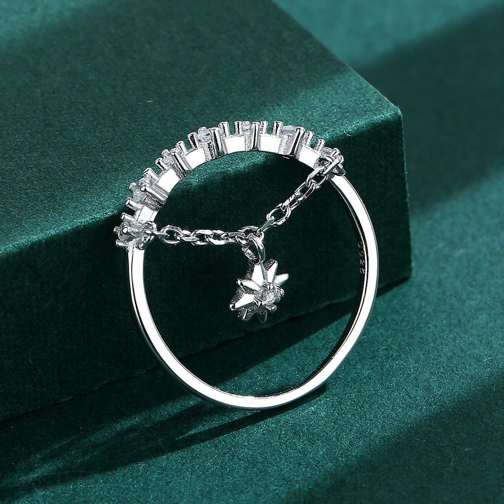 Wholesale S925 Sterling Silver Inlaid Zircon Tassel Flower Ring