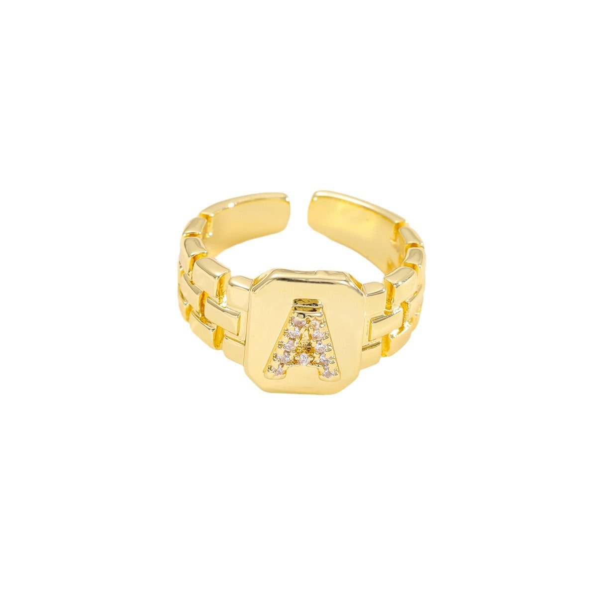Wholesale letter series gold-plated jewelry strap design letter opening ring