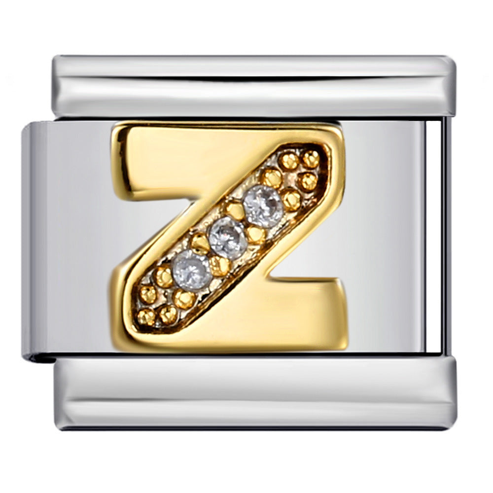 Wholesale  Italian module  stainless steel with diamond letters DIY bracelet