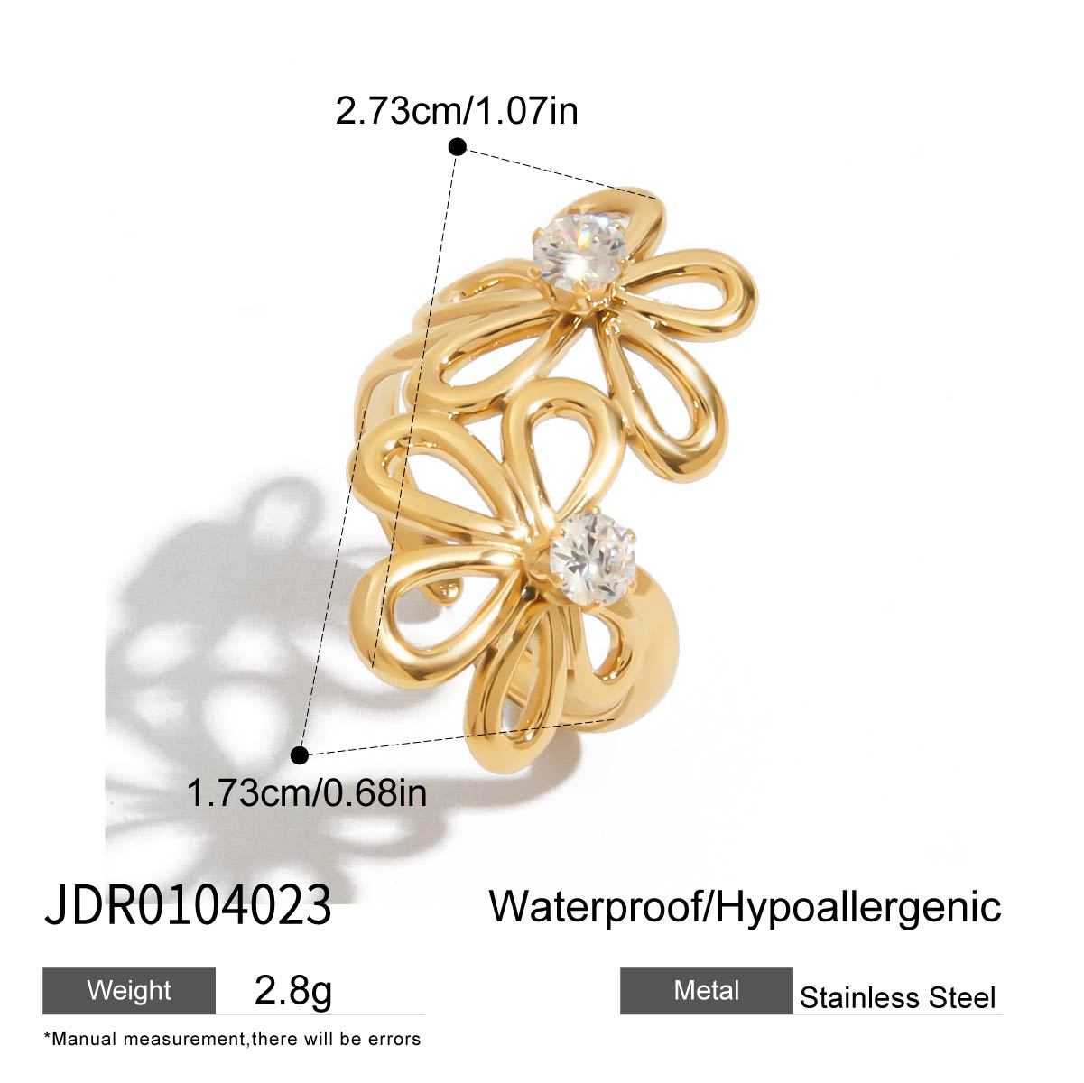 Wholesale 18K gold stainless steel double ribbed hollow band oval white zirconium ring