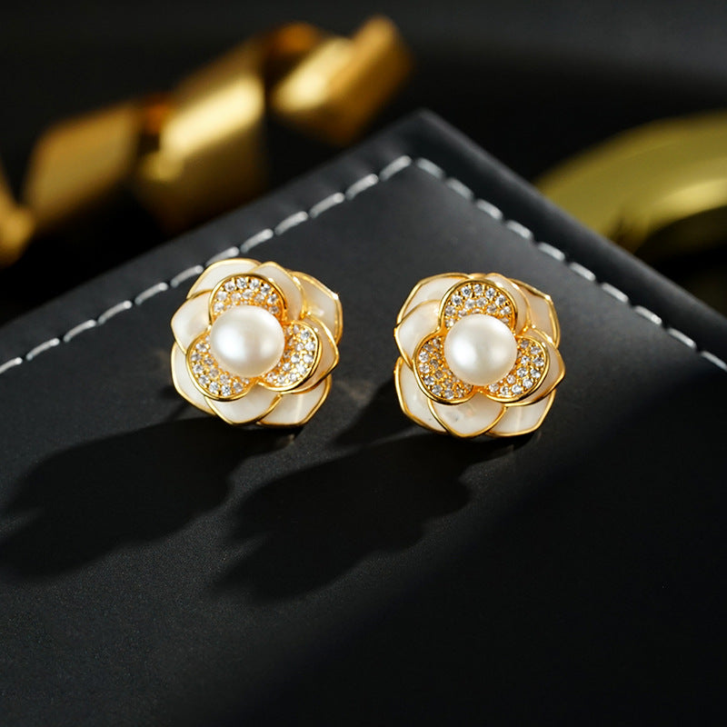 Wholesale Copper Plated Real Gold  Pearl 925 Silver Needle  Earrings
