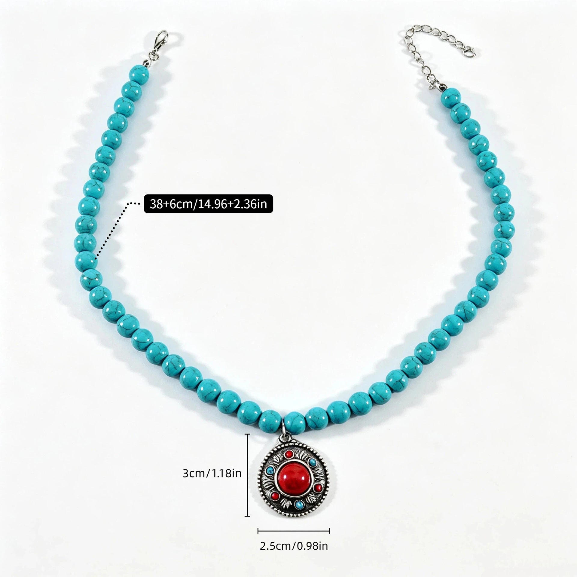 Wholesale Vintage Turquoise Red Stone Cross Pendant Necklace For Women Retro Collarbone Chain Jewelry Accessory