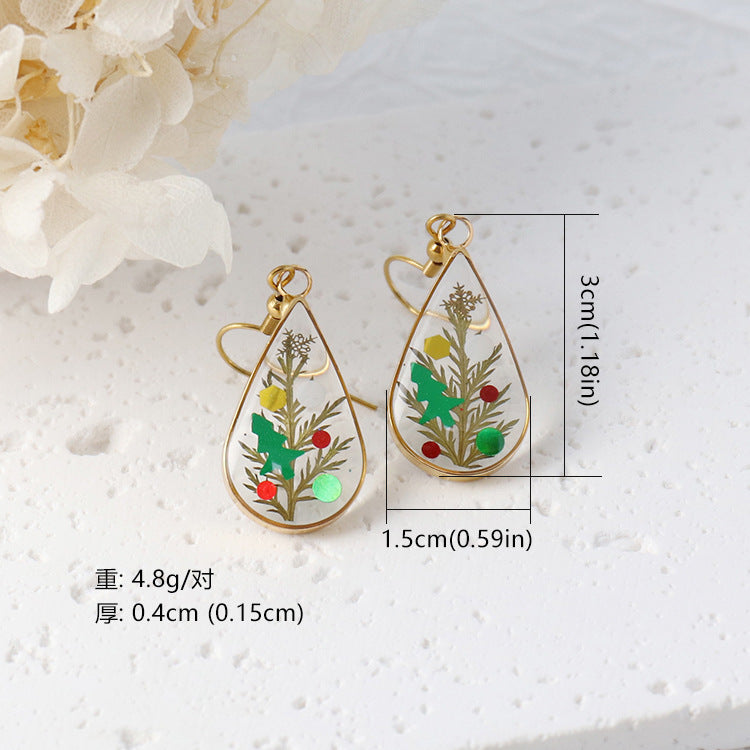 Wholesale Christmas Dried Flower Resin Preserved Flower Earrings