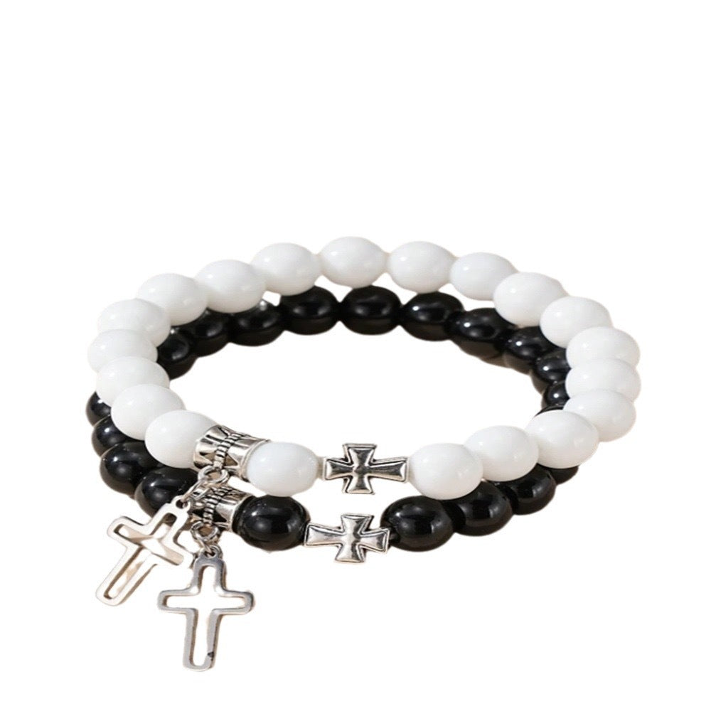 Wholesale Hollow Cross Stainless Steel Beaded Bracelet Couple Friendship Gift Boutique Jewelry Accessory
