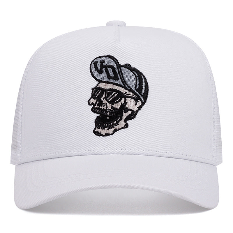 Wholesale Casual Skull Embroidered Baseball Cap Black Mesh Visor Hat Summer Outdoor Sun Protection Adjustable For Resale