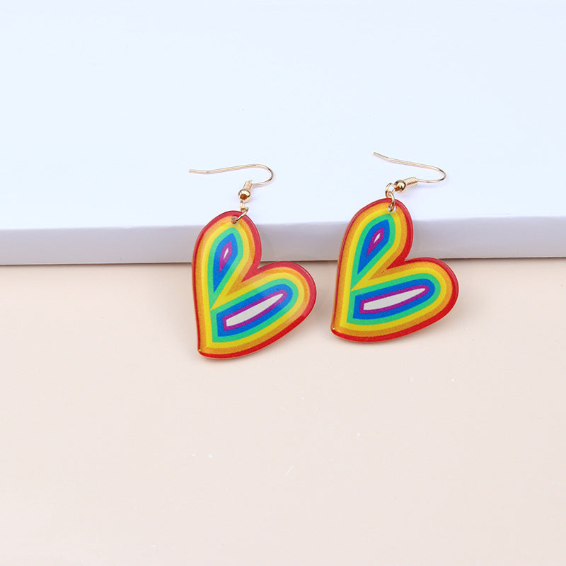 Wholesale Rainbow LGBT Pride Month Heart Shape Rainbow Dragonfly Acrylic Earrings ACC-ES-DA014