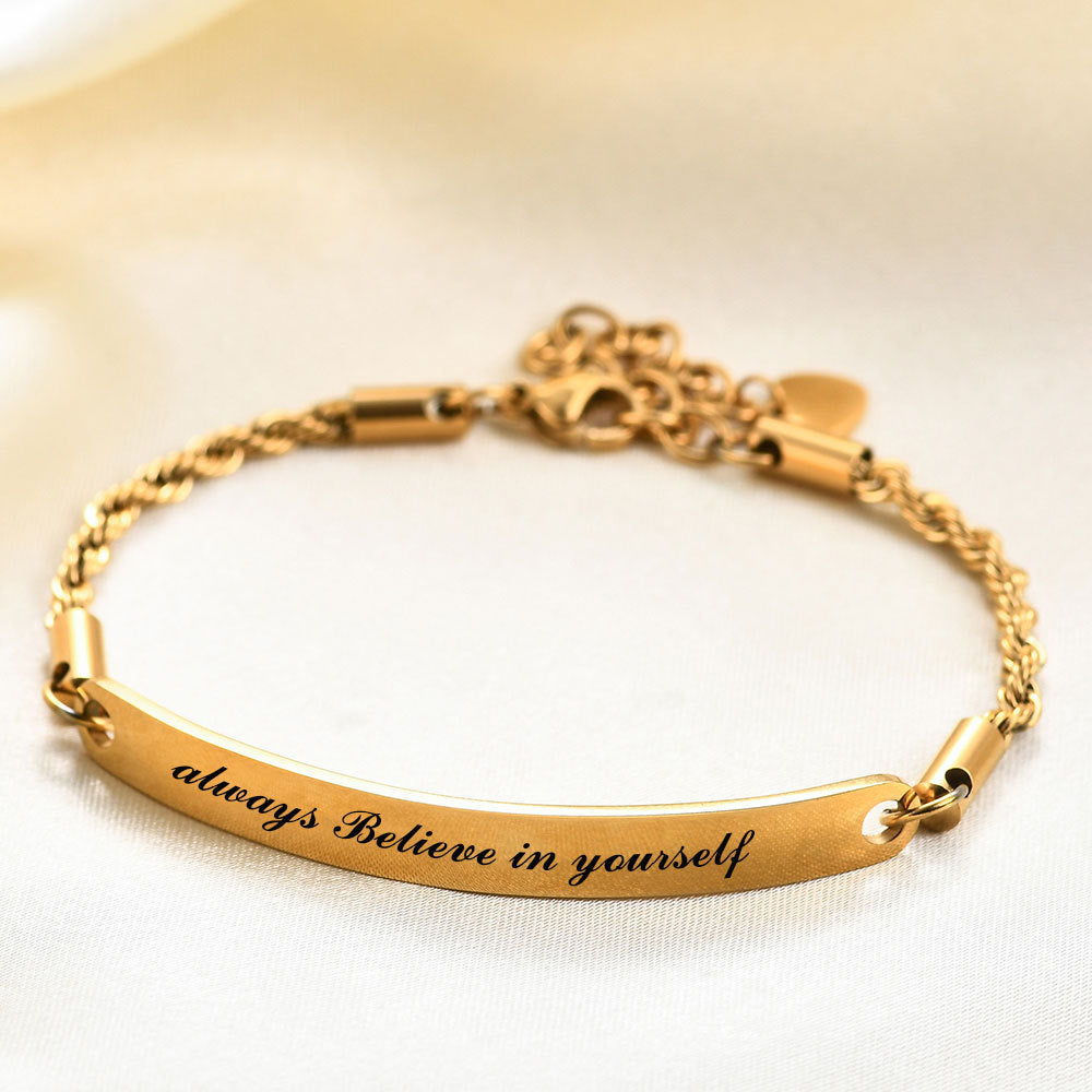 Wholesale Titanium Steel 5mm bend plate laser English  adjustable  bracelet