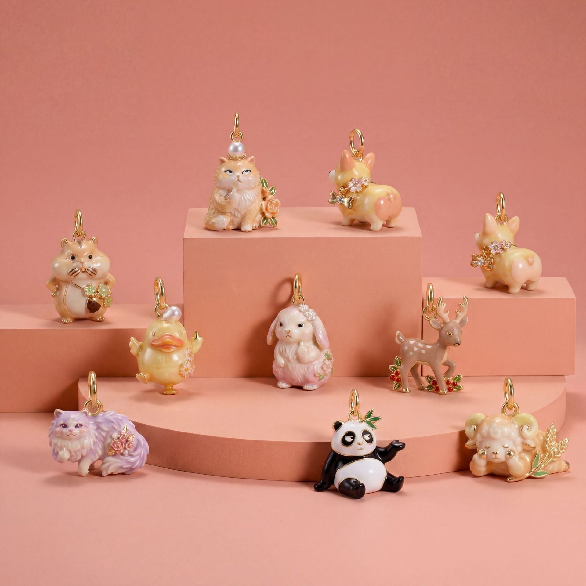 Wholesale Copper Enamel Animal Pendant Charm Cute Lamb Panda Rabbit DIY Jewelry Accessory