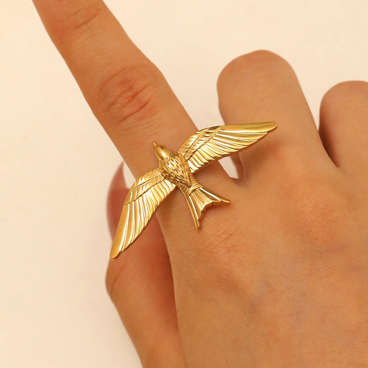 Wholesale stainless steel winged bird and peace dove open ring