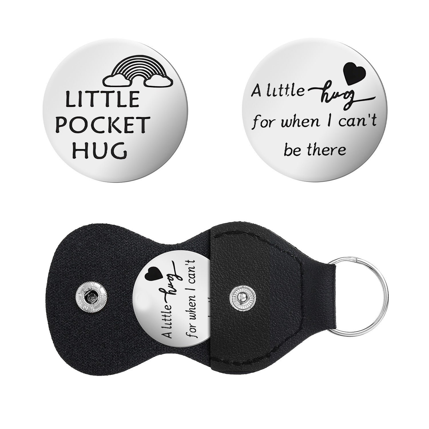 Wholesale Stainless steel double-sided engraved round brand leather keychain