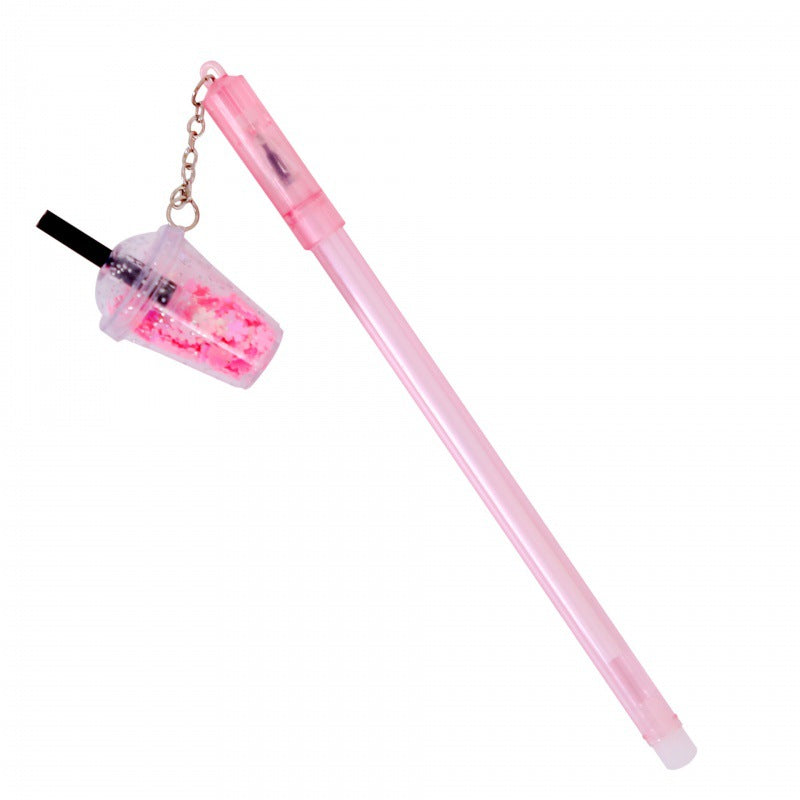 Wholesale creative sequins milk tea cup hanging chain pen