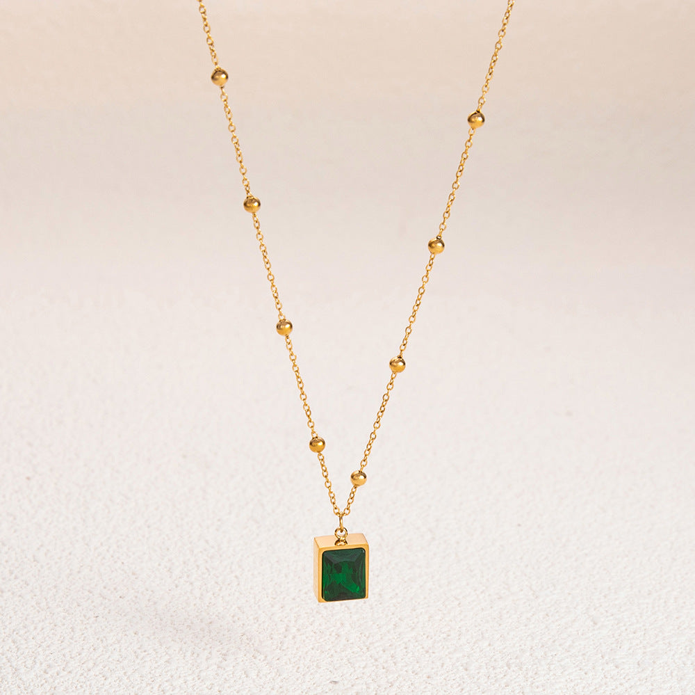 Wholesale Stainless Steel Necklace 18K Gold Plated Square Emerald Rhinestone Zircon Choker Necklaces ACC-NE-YuHui003