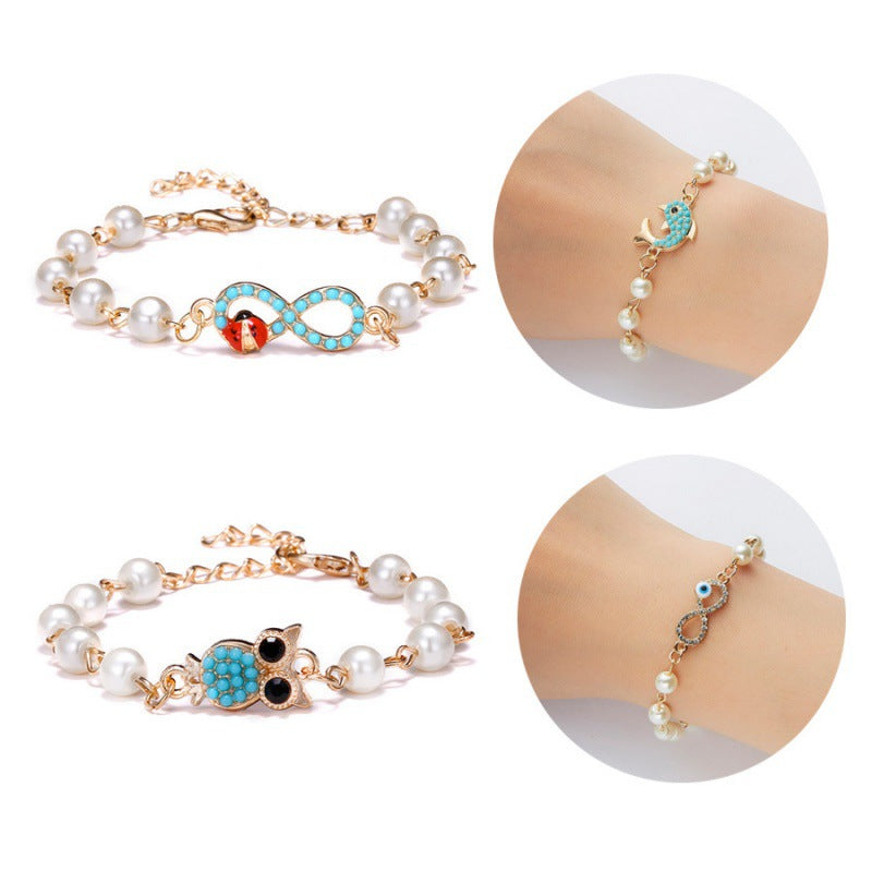 Wholesale  8-character Round Hollow Rhinestone Pearl Bracelet
