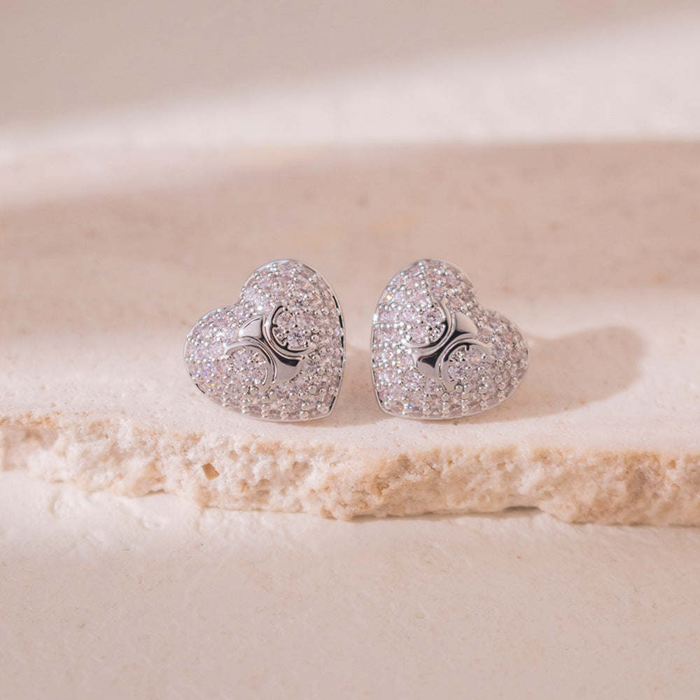 Wholesale Silver Needle Micro-inlaid Love  Earrings Simple Letter All-match Earrings