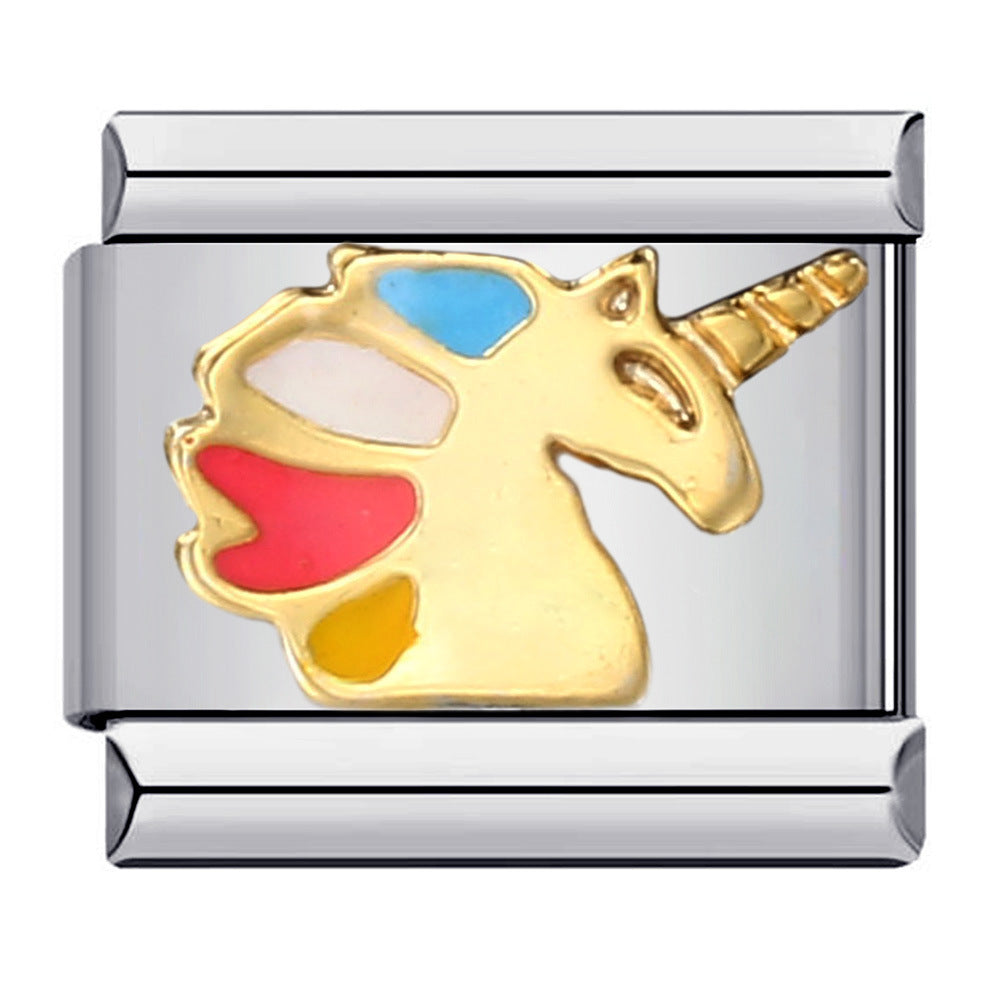 Wholesale Italian Charm Bracelet 9mm DIY Splicing Removable Gold Plated Oil Drop Cartoon Stainless Steel Composable Bracelet