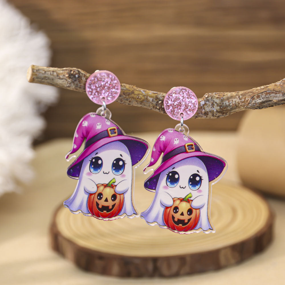 Wholesale Halloween cute pink cartoon ghost pumpkin earrings