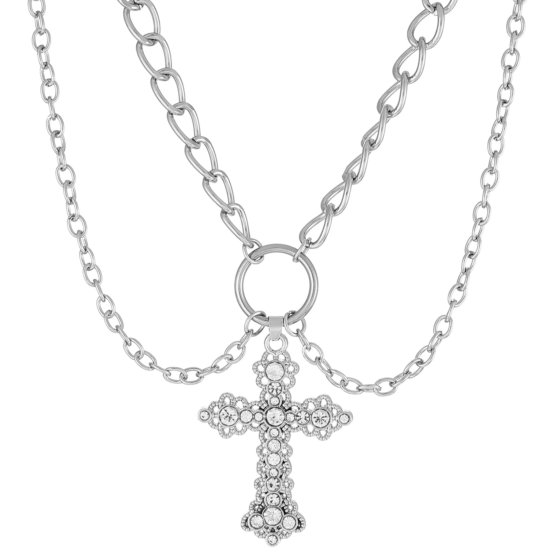 Wholesale Vintage Alloy Pearl Cross Pendant Multi-layered Sweater Necklace Long Necklace ACC-NE-MY005